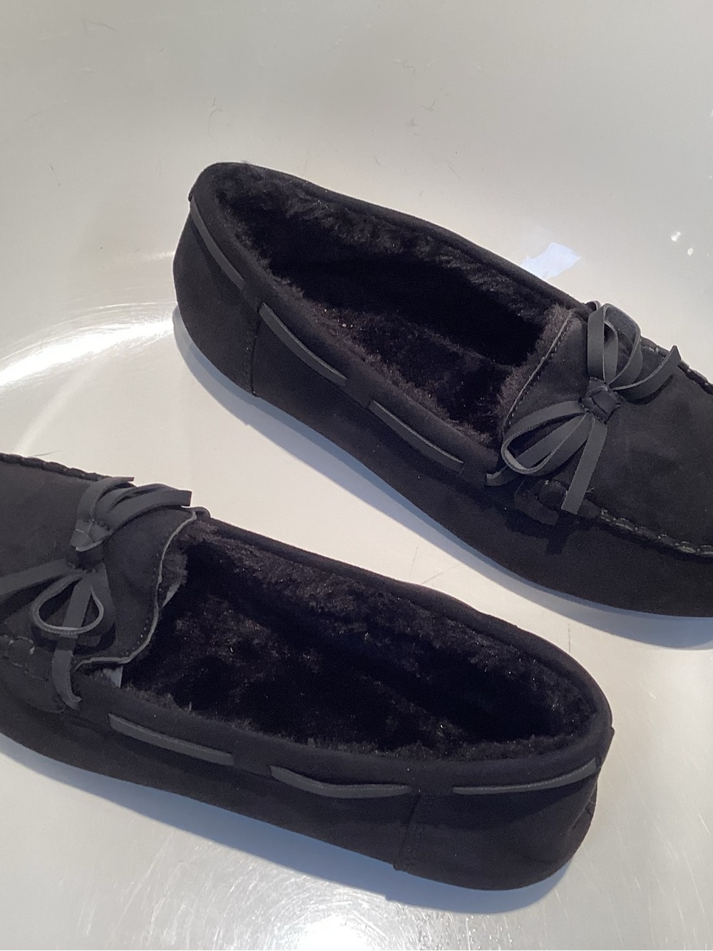 Black Faux-Suede Cozy Lined Women's Moccasin Slippers